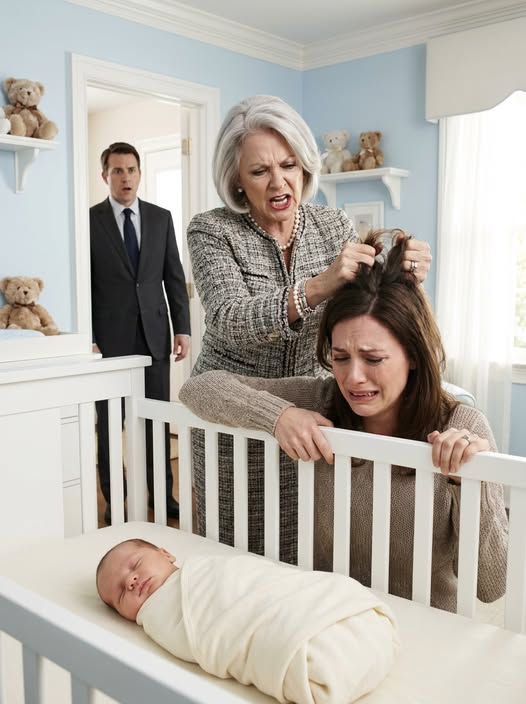 Part 1: At 2 a.m., stuck at the office, I checked the hidden baby monitor I’d set up to see why our newborn kept crying—and my bl00d ran cold. On the screen, my mother stormed into the nursery, hissed, “You live off my son and still complain?” and yanked my exhausted wife by the hair beside the crib.
