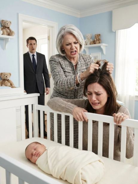 Part 1 : At 2 a.m., stuck at the office, I checked the hidden baby monitor I’d set up to see why our newborn kept crying—and my bl00d ran cold. On the screen, my mother stormed into the nursery, hissed, “You live off my son and still complain?” and yanked my exhausted wife by the hair beside the crib.